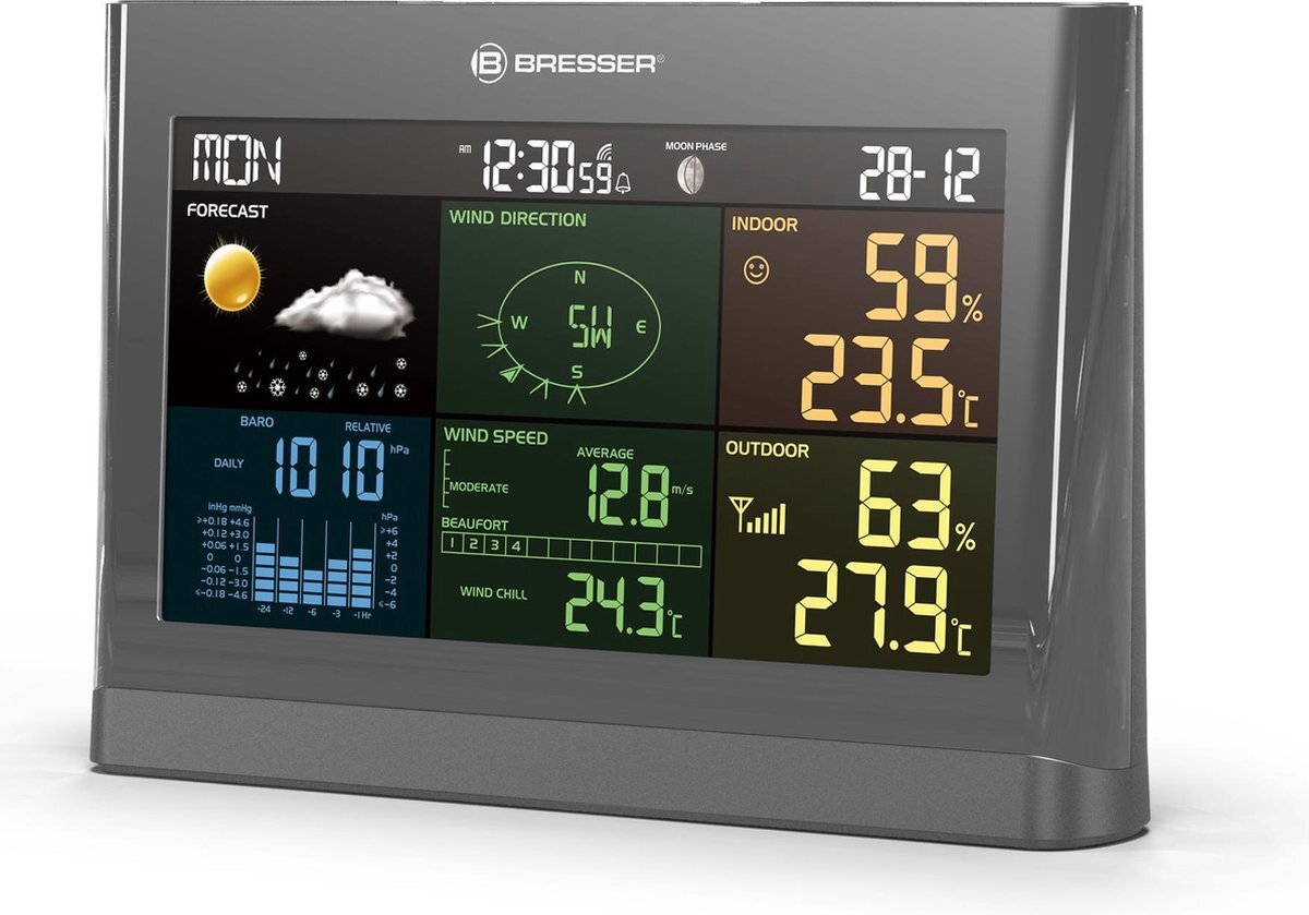 Bresser 5-in-1 Weerstation - Met Multifunctionele Buitensensor - Met Regen- en Windmeter - Grijs