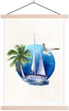 Merkloos / Sans marque TextilePosters B.V. Posterhanger incl. Poster 60x90 cm - Schoolplaat - Zeilboot - Zee - Waterverf - Textielposter - Blanke latten