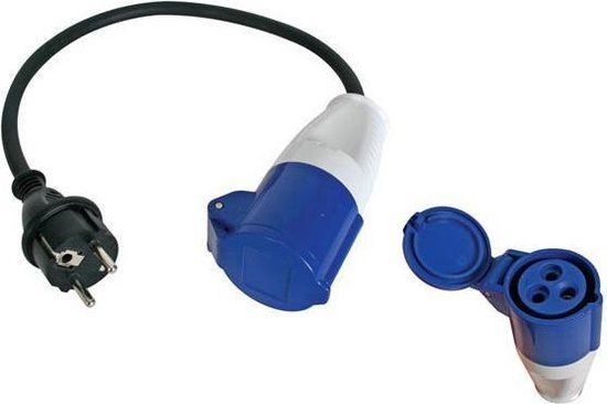 Perel Verloopkabel - H07RN-F 3G1.5 - 0.4 m - Type E/F naar CEE - Rubber - Zwart/Blauw