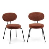 COLAMY Moderne stoffen eetkamerstoelen, set van 2, Mid-Century gestoffeerde eetkamer- en keukenstoelen met gebogen rugleuning, zwarte metalen poten, ronde zitting, oranje