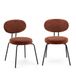 COLAMY Moderne stoffen eetkamerstoelen, set van 2, Mid-Century gestoffeerde eetkamer- en keukenstoelen met gebogen rugleuning, zwarte metalen poten, ronde zitting, oranje