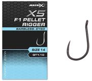 Matrix X5 F1 Pellet Rigger Eyed-Barbless Haakmaat 14 Zwart Staal Witvis 10 stuks