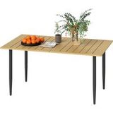Table de jardin marron acier résistant aux intempéries 150x90cm avec trou pour parasol