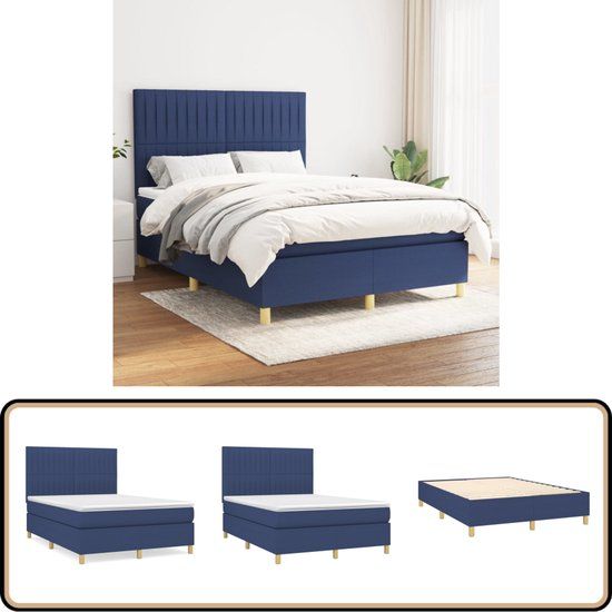 vidaXL Boxspring met matras stof blauw 140x190 cm