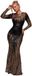 Goddiva Robe longue à manches longues Aztec Sequin Maxi Or