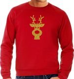 Bellatio Decorations Rendier hoofd Kerst trui - rood - heren - XL