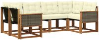vidaXL - Hoek loungeset - 6 zitplaatsen - Acacia hout - Natuurlijk en crème