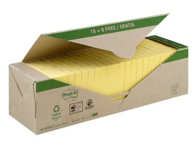 Post-it Recycled Notes - 76x76mm - Geel - 100 vel - 24 stuks