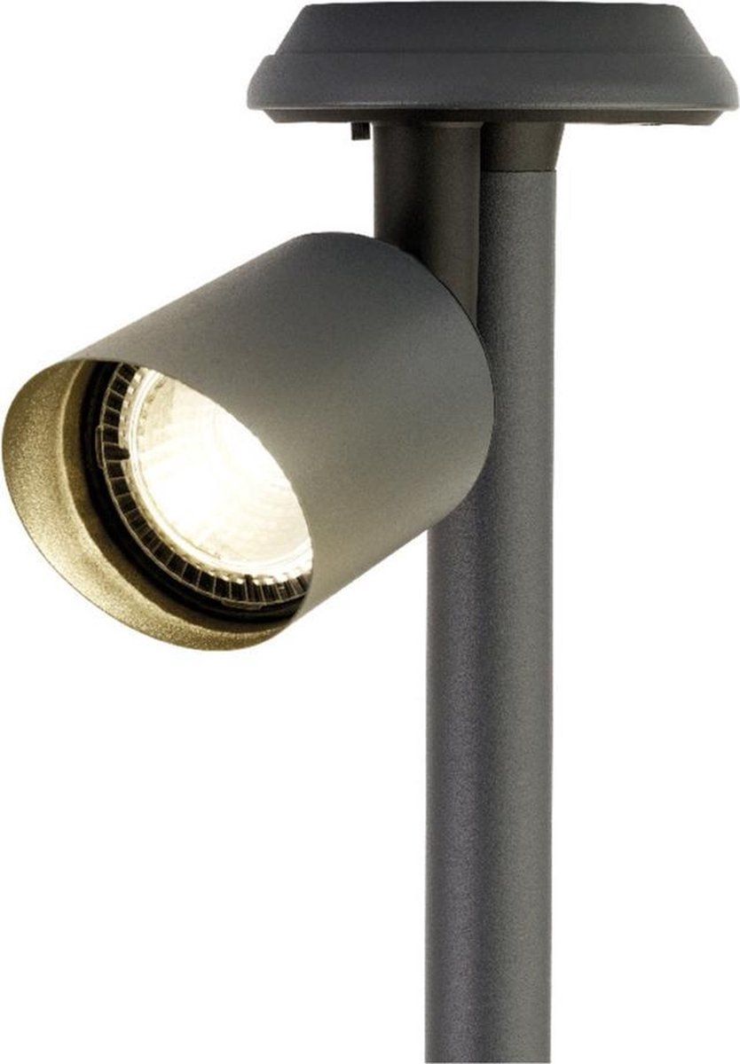 Lumineo Solar spotlight/tuinpad verlichting op zonne-energie 25 cm - Prikspots tuinverlichting - metaal - grijs