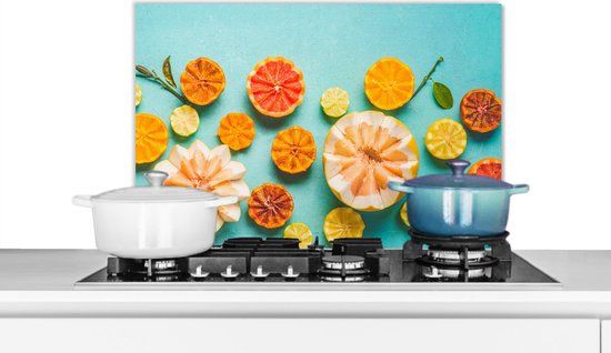 KitchenYeah Spatscherm keuken 70x50 cm - Kookplaat achterwand Citrus - Zomer - Fruit - Muurbeschermer - Spatwand fornuis - Aluminium
