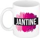 Bellatio Decorations Jantine naam cadeau koffie mok - beker - met roze verfstrepen - Cadeau collega - moederdag - verjaardag - juf - coach - 300 ml - wit