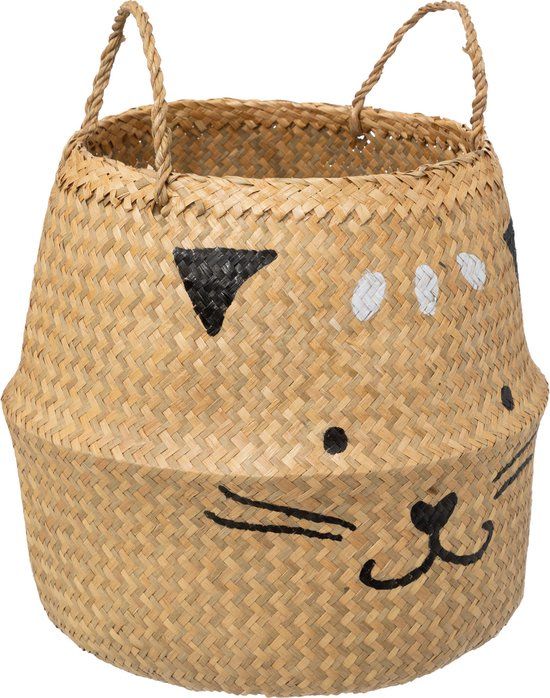 Atmosphera Kids Opbergmand Kat - Riet - Ø37x38cm - Beige