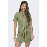 ONLY - ONLSILLA S/S ZIP BELT SHORT DRESS PNT - Meisjes - Mini jurken - Katoen - M - Groen