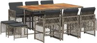 vidaXL 11-delige Tuinset met kussens poly rattan grijs
