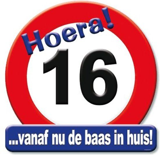 Paper Dreams Huldeschild verkeersbord hoera 16 jaar