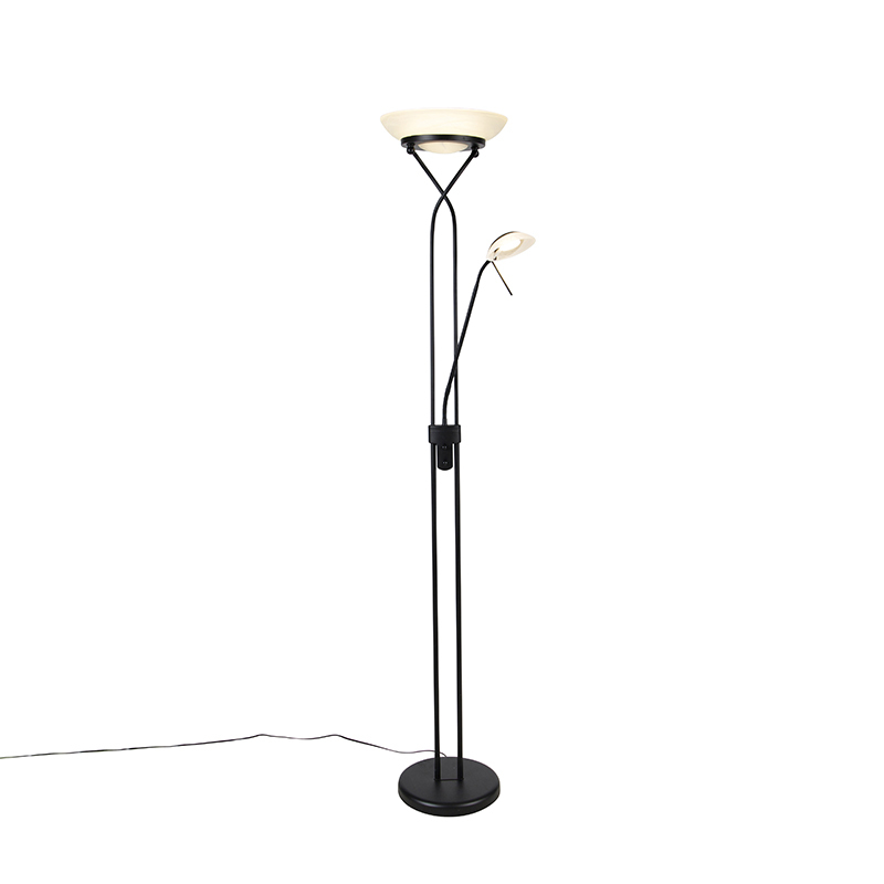 QAZQA Vloerlamp zwart met leeslamp incl. LED en dim to warm - Empoli