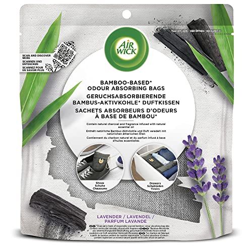Air Wick Geurabsorberend bamboe-actieve kool geurkussen – luchtverfrisser- en ontvochtigingskussen voor auto's, kledingkasten, laden, enz. – 2 x 170 g