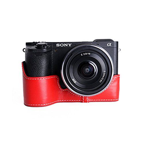 TP Handgemaakte Echte Echt Lederen Half Camera Case Tas Cover voor Sony A6500 - Rood
