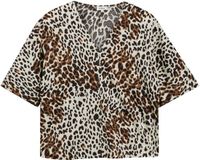 s.Oliver Blouse V-hals korte mouw katoen panterprint crème 44