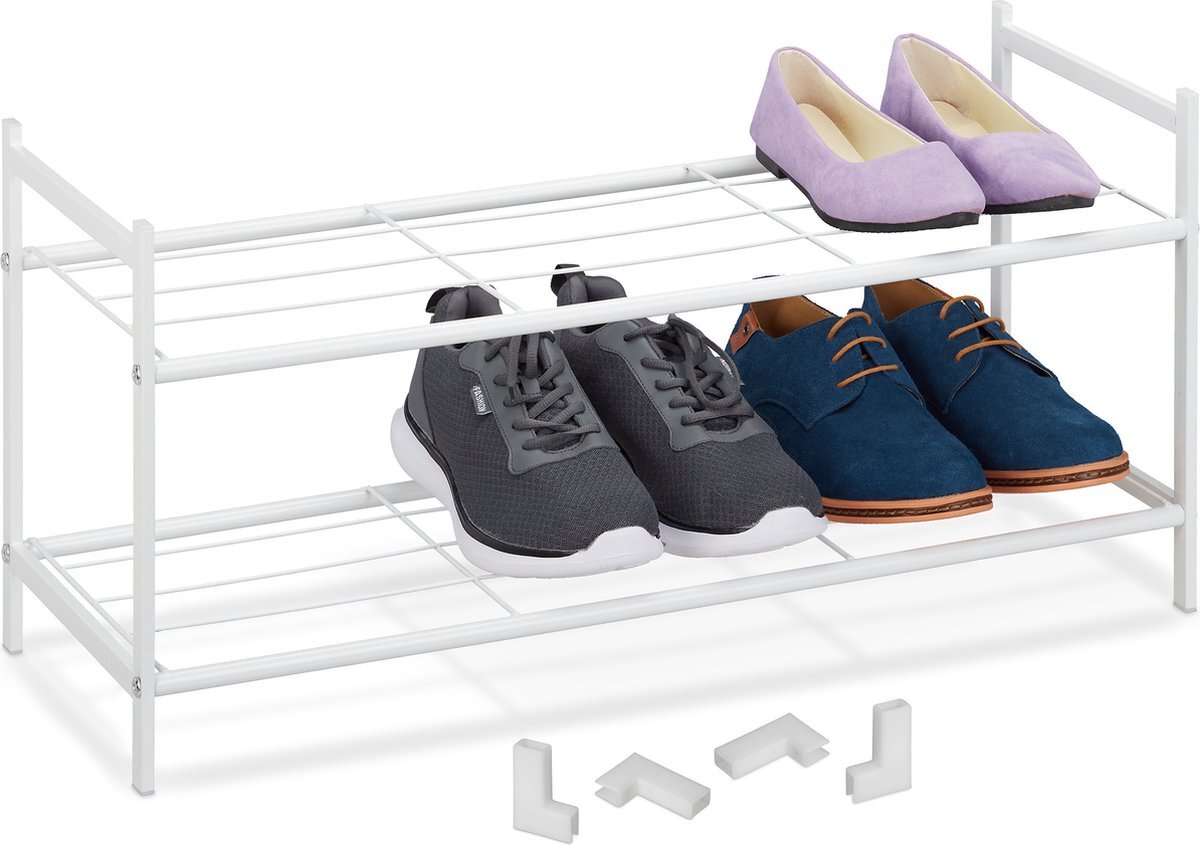 Relaxdays schoenenrek stapelbaar - 2 laags - schoenen organizer - rek schoenen - klein - wit