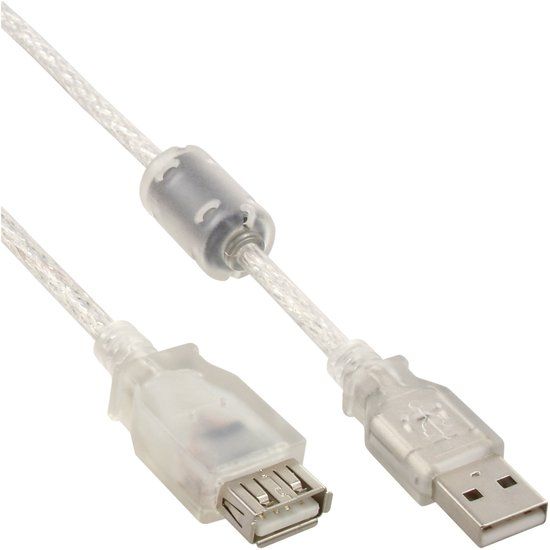 InLine USB 2.0 verlengkabel type A met ferrietkern, transparant, 3m