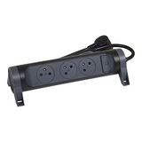 LEGRAND - Draaibare stekkerdoos met led-schakelaar - 3 stopcontacten oppervlak met aarde - kabel 1,5 m - zwart en donkergrijs