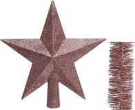 Kaemingk B.V. Décoration de Noël étoile en plastique pailletée 19 cm et guirlandes en aluminium paquet rose poudré