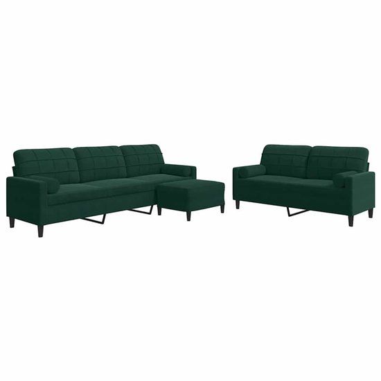 vidaXL 3-delige Loungeset met kussens en bolsters fluweel donkergroen