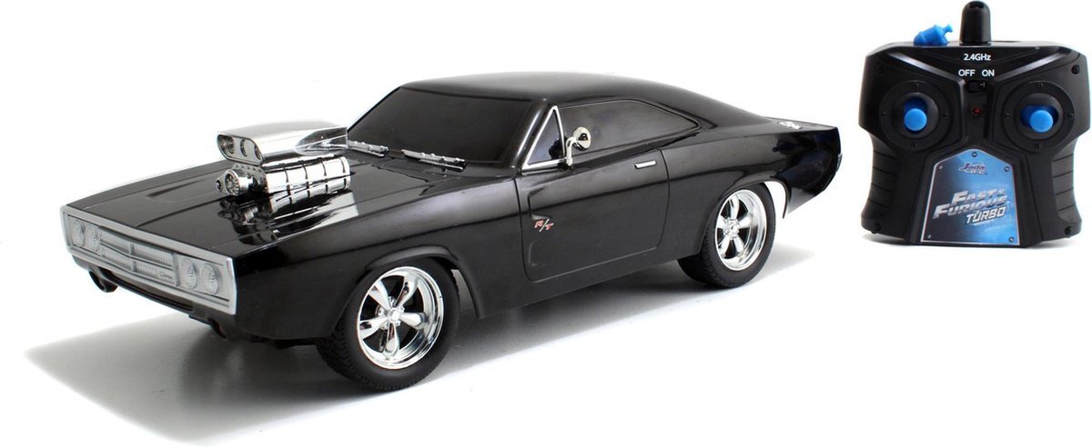 Jada Toys 253206004 Fast&Furious Charger Fast & Furious RC, Dodge 1970, Street, afstandsbediening auto, turbofunctie, 2-kanaals afstandsbediening, USB-oplaadfunctie, incl. batterijen, 1:16, zwart