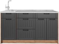 Vicco Keukenblok Fame-Line, Donkergrijs, 150 cm, WB Marmer