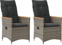 vidaXL Fauteuils de jardin 2 pcs réglables avec coussins poly rotin gris