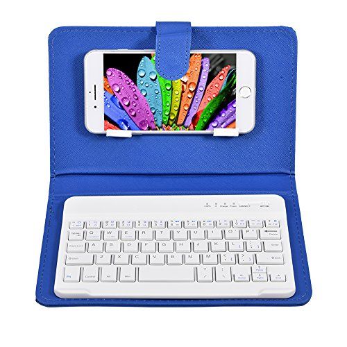 VBESTLIFE Universal Wireless Bluetooth Keyboard Flip Case met standaard voor iOS/Android mobiele telefoons (blauw)
