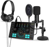 7RYMS Podcast Kit Solo Podcast Set - Complete Set met Audio Mixer, Microfoon en Koptelefoon - Met Ingebouwde Accu & 2 XLR Ingangen - Zwart
