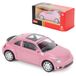 CMJ Volkswagen Kever 1:43 modelauto van gegoten spuitgietwerk, roze, gedetailleerd verzamelstuk, officieel gelicentieerd product