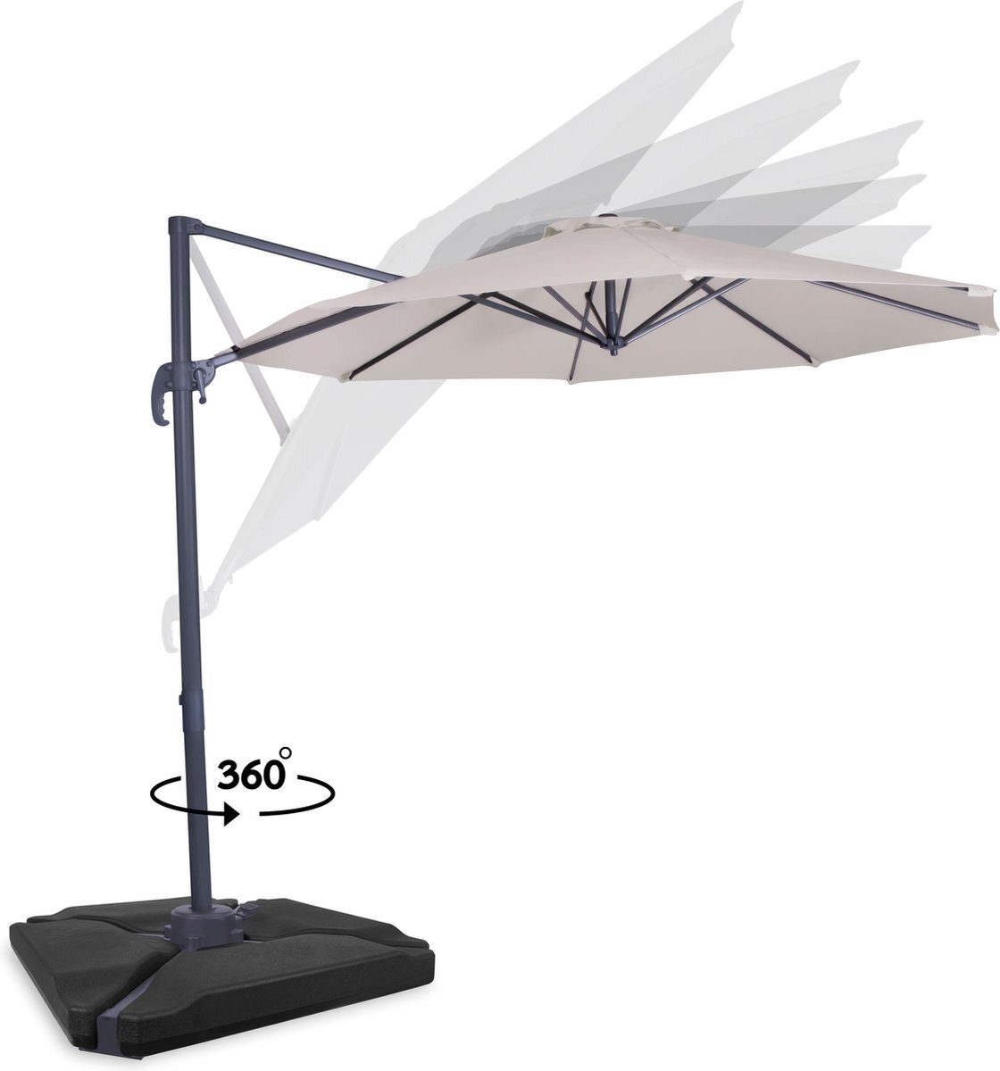 VONROC GARDEN VONROC Premium Zweefparasol Bardolino Ø300cm – Duurzame parasol - combi set incl. 4 vulbare premium parasoltegels – 360 ° Draaibaar - Kantelbaar – UV werend doek – Beige – Incl. beschermhoes