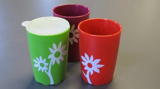 Adhome Bloemenbeker antislip Melamine 250 ml - opaak rood/wit transparant