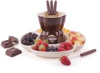 Unyqoos® Chocoladefondueset van keramiek met roestvrijstalen vorken en schaal