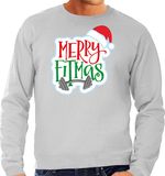 Bellatio Decorations Merry fitmas Kerst sweater / Kerst trui grijs voor heren - Kerstkleding / Christmas outfit XL