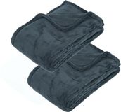 Atmosphera Fleece deken of plaid harig - 2x - donkergrijs/blauw - 130 x 180 cm - polyester