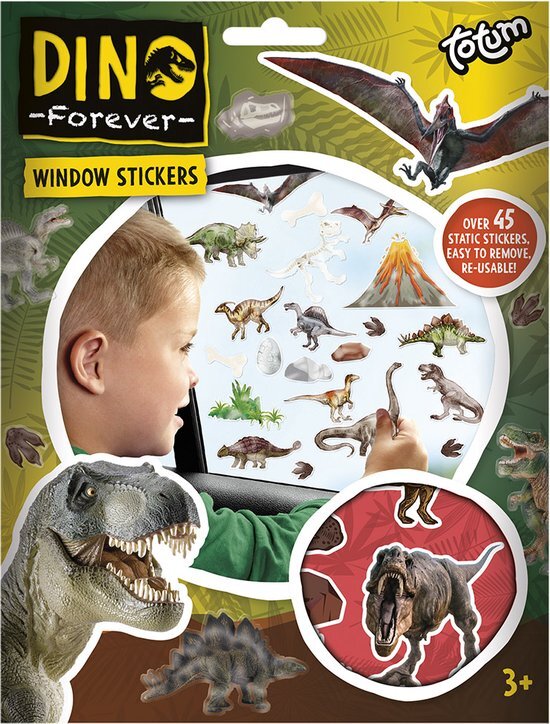 Totum - Dino raamstickers -45 stuks - niet permanente verplaatsbare stickers