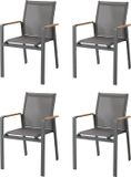 AXI Alva Aluminium Tuinstoelen Antraciet met Teakhouten Armleuning – Set van 4