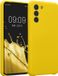 kwmobile telefoonhoesje geschikt voor Samsung Galaxy S21 - TPU backcover met siliconen coating - Smartphone case in stralend geel