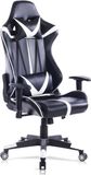 Happyment Fauteuil de jeu Liverpool – Fauteuil de jeu et de course ergonomique – Similicuir – Avec dossier et accoudoirs – Hauteur réglable – Blanc/noir