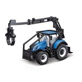 Bburago New Holland T7.315 Tractor met voorlader en 3 LOGS, diverse kleuren