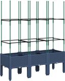 vidaXL Plantenbak met latwerk - 120x40x142,5 cm - Polypropeen - Blauwgrijs
