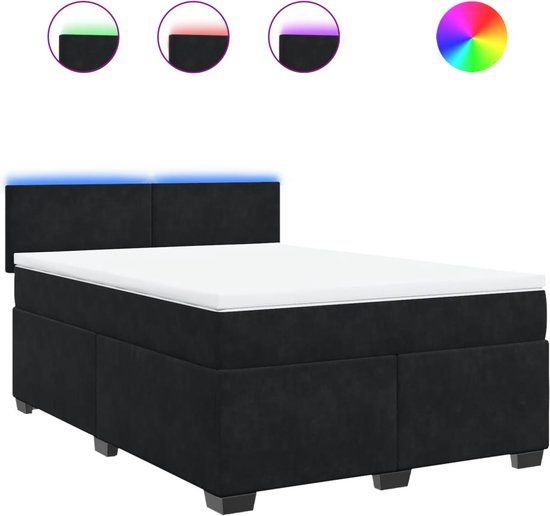 vidaXL Boxspring met matras fluweel zwart 140x190 cm