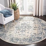 Safavieh Charleston Collection CHL411A Oosters rond tapijt met antieke look, pluisvrij, ivoor/marineblauw, 1,2 x 1,2 m