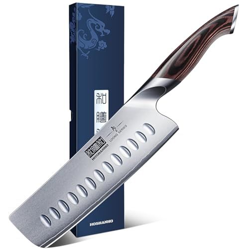 HOSHANHO Nakiri Japans keukenmes AUS-10 van roestvrij staal met hoog koolstofgehalte, multifunctioneel koksmes voor vlees en groenten met ergonomische greep van Pakkawood