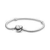 PANDORA Moments Schlangen-Gliederarmband mit Herz-Verschluss aus Sterling-Silber, Größe: 21cm