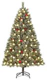 Black Box Trees Kaprun Kunstkerstboom met Verlichting - Kerstboom H180 x Ø108 cm - Kerstversiering met Kerstornamenten en Timerfunctie - Scharnierconstructie - Groen, Rood